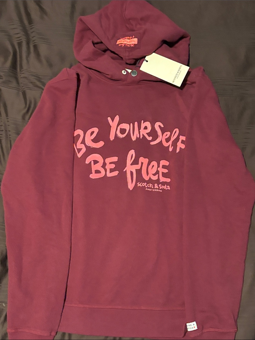 Scotch & Soda Burgundy Hoodie with Pink Slogan
